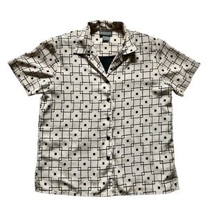 Vintage Notations Retro Button Up S/S Top Geometric Print Rockabilly